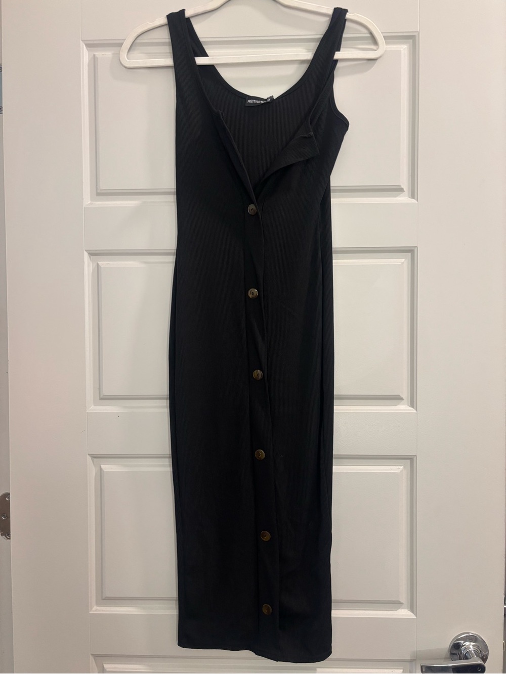 PrettyLittleThing Black Button-Front Maxi Dress